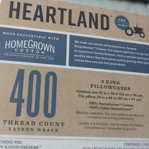 new MINT GREEN Heartland 400 Thread Count 100% Cotton Sateen KING Pillowcases - Picture 7 of 8